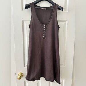 Michael Stars Dark Brown Henley Tank Dress 100% Supima Cotton One Size Fits Most